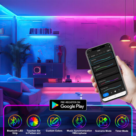 EINFEBEN Néon Bande LED 5M, RGBIC Ruban LED, Contrôle APP et Télécommande IR Étanche IP65 Flexible Étanche Silicone Bandeau Dimmable