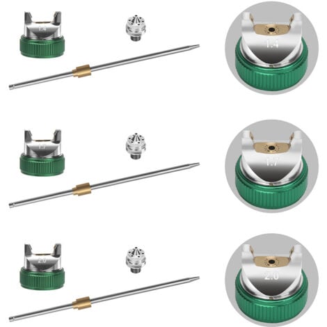 EINFEBEN Pistolet à Peinture professionnel à haute pression Kit de pistolet de soufflage à air alimenté par gravité HVLP Pistolet de peinture pneumatique 1,4 mm / 1,7 mm / 2,0 mm 3 tailles de Vert
