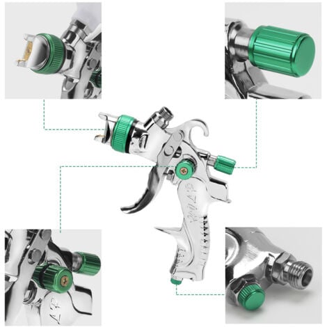 EINFEBEN Pistolet à Peinture professionnel à haute pression Kit de pistolet de soufflage à air alimenté par gravité HVLP Pistolet de peinture pneumatique 1,4 mm / 1,7 mm / 2,0 mm 3 tailles de Vert