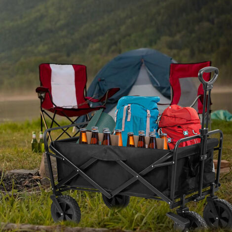 Chariot De Transport Pliable Avec Toit Et Freins - Capacité 120 Kg - Pneus Pleins - Pour Camping, Plage, Jardin
