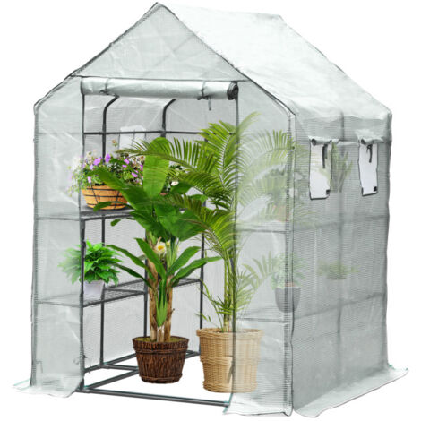 Serre De Jardin Outsunny 140×73×190 Cm – PE 135 G/m², 3 Étagères, Porte Zippée, Fenêtres Aération, Protection UV