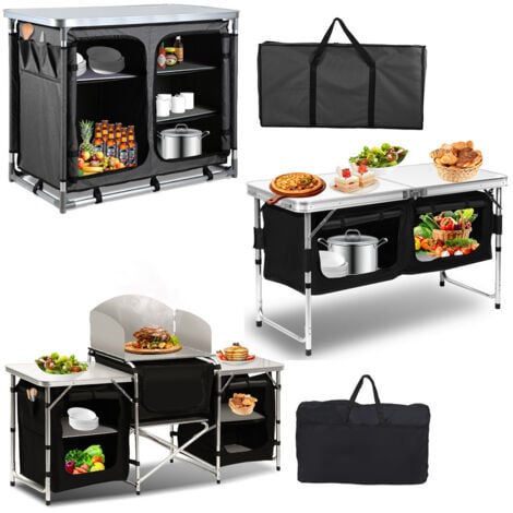 EINFEBEN Cuisine de Camping Pliable en Aluminium, 5 Compartiments, avec Tablette, Sac de Transport & Protection contre les éclaboussures (Tye A, 5 compartiments)