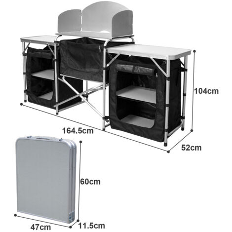 EINFEBEN Cuisine de Camping Pliable en Aluminium, 5 Compartiments, avec Tablette, Sac de Transport & Protection contre les éclaboussures (Tye A, 5 compartiments)