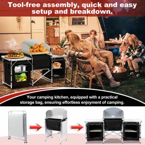 EINFEBEN Cuisine de Camping Pliable en Aluminium, 5 Compartiments, avec Tablette, Sac de Transport & Protection contre les éclaboussures (Tye A, 5 compartiments)
