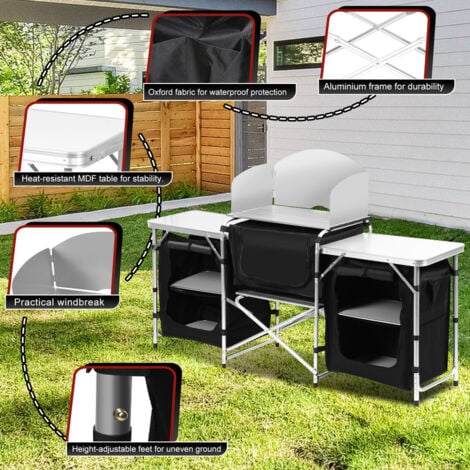 EINFEBEN Cuisine de Camping Pliable en Aluminium, 5 Compartiments, avec Tablette, Sac de Transport & Protection contre les éclaboussures (Tye A, 5 compartiments)