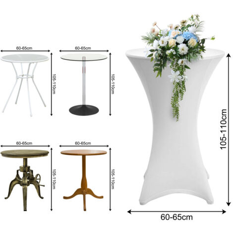 FXKS 2 Paquet Nappes De Cocktail Spandex Blanc - Housse Élastique Table Ronde Haute 32x43 Pouces, Mariage & Réception
