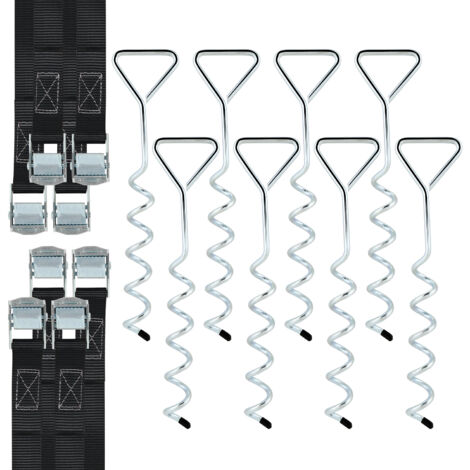 Kit D'ancrage Pour Trampoline - Lot De 4 Vis En Spirale Galvanisées Avec Sangles 2,3 M | Fixation Solide Jardin, Balançoire, Tente