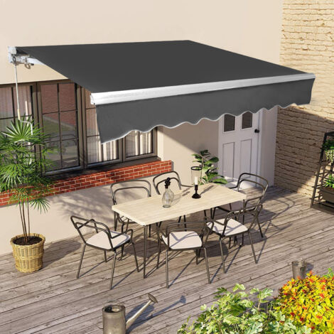 Store Store Banne 3x2,5m Bras Articulés - Toile PU Résistante UV/eau - Cadre Aluminium - Manivelle Manuelle - Marron