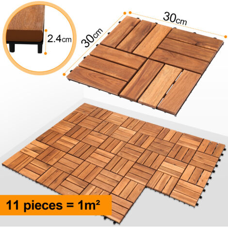 Eulenke Lot de 22 dalles de terrasse en bois d'acacia - 2 m² - 30