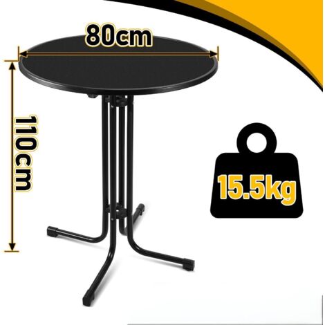 Casaria Table Haute Ronde Noire Réglable 70/115 Cm - Table Bistro Mange-Debout Extérieur