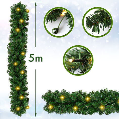 2 Guirlandes Sapin Artificiel Vert - 5,5 M Chacune (11 M Total) - Avec âme Métallique, Flexible, Résistant Aux UV - Décoration Noël Intérieur/extérieur