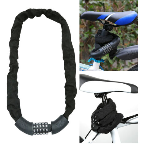 Antivol Vélo à Chaîne Ainiv – 120 Cm X 12 Mm, Cadenas à Combinaison 5 Chiffres Réinitialisable, Avec Support De Montage, Noir