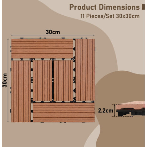 Lot De 10 Dalles Terrasse Bois Composite – 12x12 Pouces, Sans Marque, Aspect Naturel