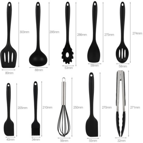 Homikit Lot 17 Ustensiles Cuisine Silicone + Inox – Antiadhésif, Résistant Chaleur 230°C, Poignée Anti-Brûlure – Set Complet Passe Lave-Vaisselle Noir