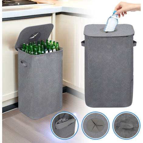 SOUTHGATE Collecteur De Bouteilles 100L Avec Couvercle – Poubelle Recyclage Très Grande Capacité, Sac Amovible, Tri Sélectif Plastique/Verre/Consigne, Gris Élégant