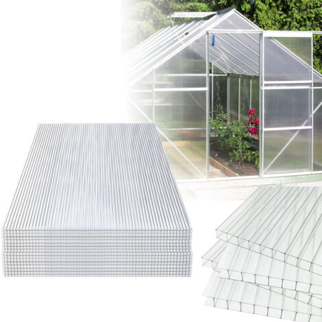10 Plaques Alvéolaires Polycarbonate 4 Mm - 121x60,5 Cm, Résistantes Aux UV Et Chocs, Pour Serre, Abri, Pergola
