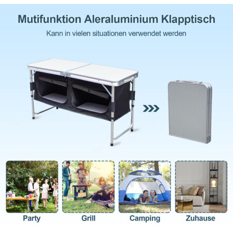 Cuisine De Camping Pliante Izrielar - Cadre Aluminium - 3 Hauteurs Réglables - Plan De Travail MDF - Capacité 30kg