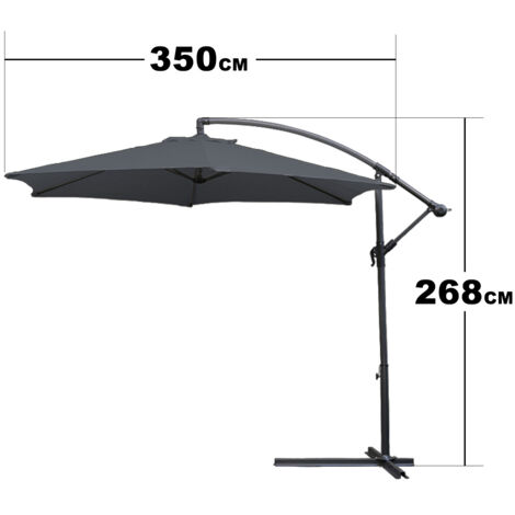 Parasol avec LED 300 cm avec protection UV 30+ manivelle pliable alu