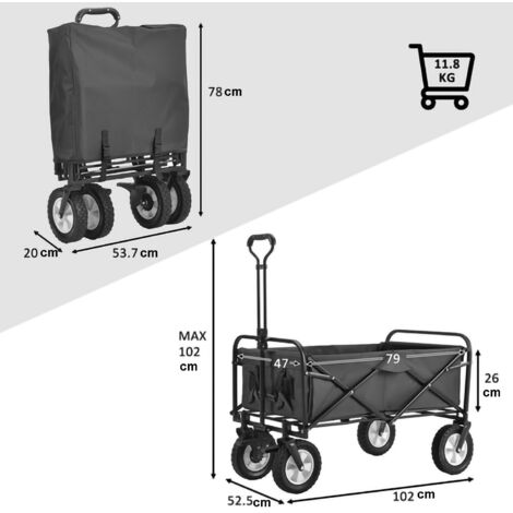 COSTWAY Chariot De Plage Pliable 170 L, Chariot De Transport Avec Guidon Reglable Et Poche De Rangement Porte Bouteilles Chariot Utilitaire Exterieur Pour Jardin Camping Peche Gris 84525891