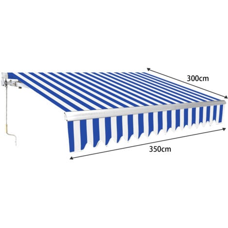 SWANEW Store Banne Manuel Store extérieur Auvent Balcon Articulé Protection Solaire Anti-UV Terrasse Jardin Bleu Blanc 350 x 300 cm