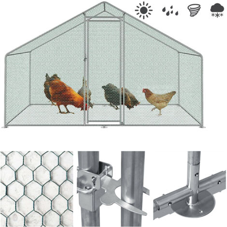 Randaco Poulailler XL 3x2x2m - Enclos Extérieur Acier Galvanisé - Avec Toit Imperméable Et Serrure - Pour Poules Et Petits Animaux