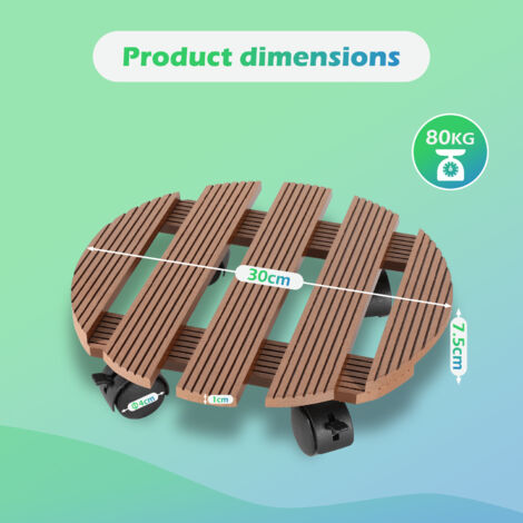 Porte-Plante à Roulettes 30x30 Cm – Charge 80 Kg, Bois Massif & WPC, 360° Verrouillables – Intérieur & Extérieur