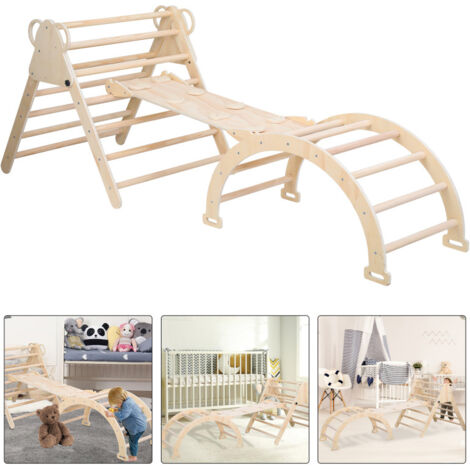 HOMCOM - Ensemble D'Escalade Pour Enfants - Bois De Hêtre - 120x105x120cm - Bois Naturel