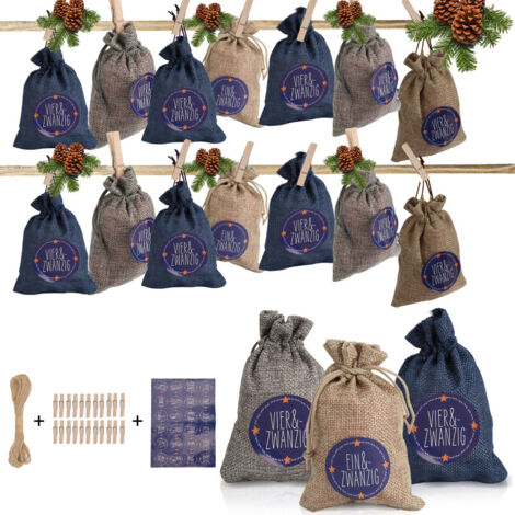 24 Sacs Calendrier De L'Avent En Jute Avec Étiquettes Et Ficelle - 10x15cm