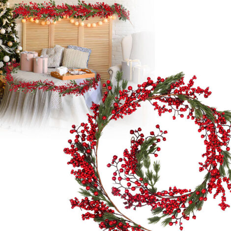 Guirlande de baies rouges de 180 cm, décoration de Noël
