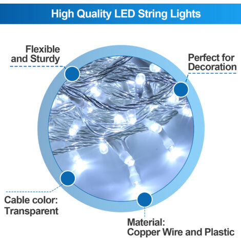 Guirlande Lumineuse LED 10 Mètres 100 LED - 8 Modes, Minuterie 6/18h, IP44 étanche - Blanc Chaud - Pour Intérieur Et Extérieur