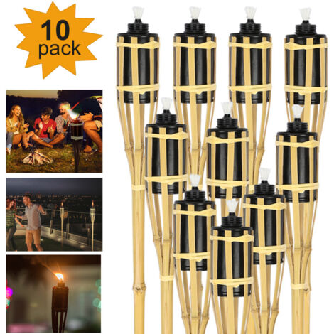 Torche Jardin Relaxdays – Lampe à Huile Bambou/fer – 180ml – Autonomie 4-6h