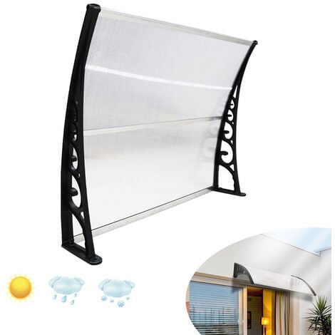 SWANEW Auvent pour porte d'entrée 100 x 150 cm auvent arqué auvent en polycarbonate transparent auvent 5 mm, support PP