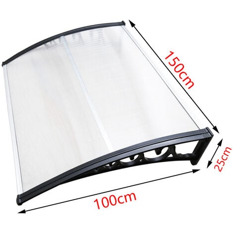 SWANEW Auvent pour porte d'entrée 100 x 150 cm auvent arqué auvent en polycarbonate transparent auvent 5 mm, support PP