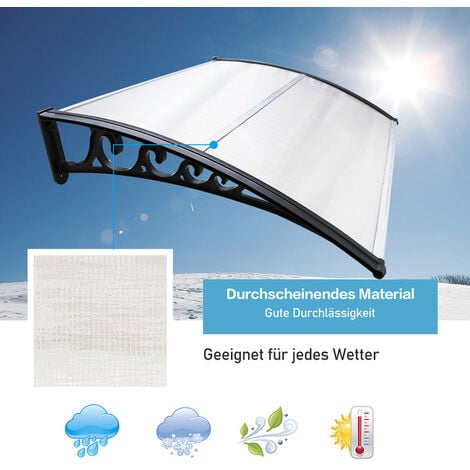 SWANEW Auvent pour porte d'entrée 100 x 150 cm auvent arqué auvent en polycarbonate transparent auvent 5 mm, support PP