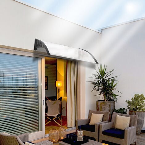 SWANEW Auvent pour porte d'entrée 100 x 150 cm auvent arqué auvent en polycarbonate transparent auvent 5 mm, support PP