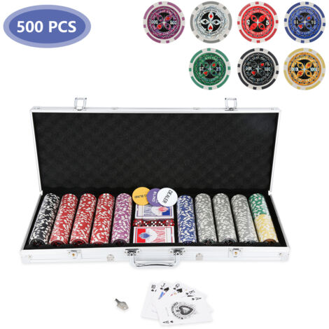 SWANEW Jetons De Poker Boîte Métallique Plastique 500 Jetons Marque Mallette De Poker Set De Poker