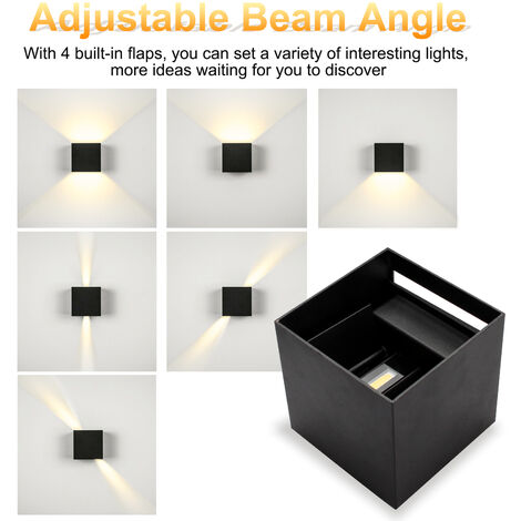 SWANEW Applique murale à LED 12W Applique murale à LED avec angle de faisceau réglable IP65 Noir Blanc chaud