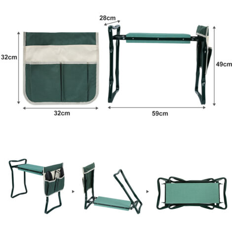 Tabouret De Jardin Pliable LAIDER HEROS Avec Coussin Confort 5cm - Banc Agenouilloir 180kg Noir