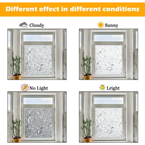 SWANEW Film de fenêtre Film de confidentialité opaque auto-adhésif pour fenêtre Film de fenêtre 3D Film de verre UV Fleur 90x200cm