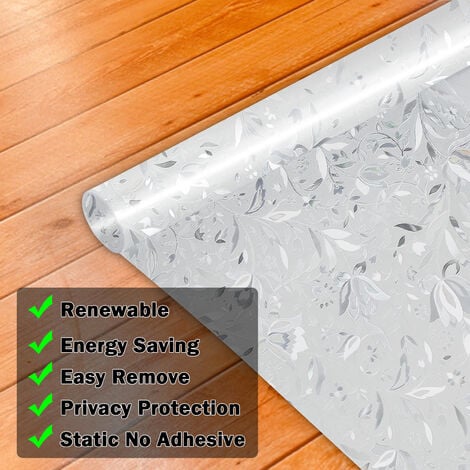 SWANEW Film de fenêtre Film de confidentialité opaque auto-adhésif pour fenêtre Film de fenêtre 3D Film de verre UV Fleur 90x200cm
