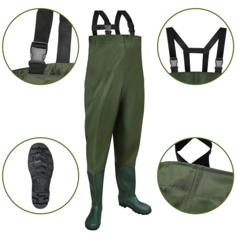 FortMen Waders Pantalons De Pêche Avec Bottes – Étanché 100% Europe – Tailles 38-47 – Genoux Renforcés, Poches Multiples