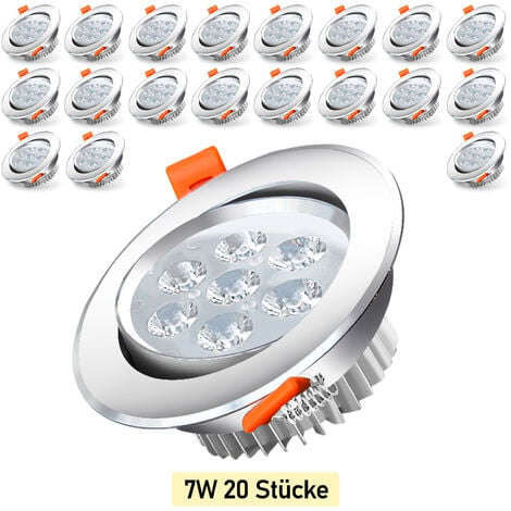 SWANEW Lot de 20 spots à encastrer 7W Blanc froid Fixation LED spots