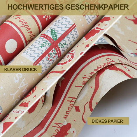Papier cadeau 16 rouleaux 50 x 70 cm Rouleau cadeau papier de Noël Motif  bronzant Noël 16 rouleaux