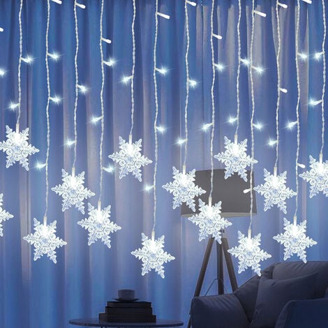 SWANEW Rideau lumineux LED flocon de neige intérieur rideau lumineux  extérieur décoration de Noël fête, blanc