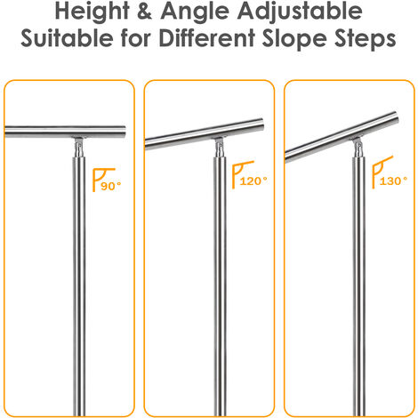 Rampe d'escalier acier inoxydable main courante balustrade Garde-corps argenté 120 cm 3 crossbars