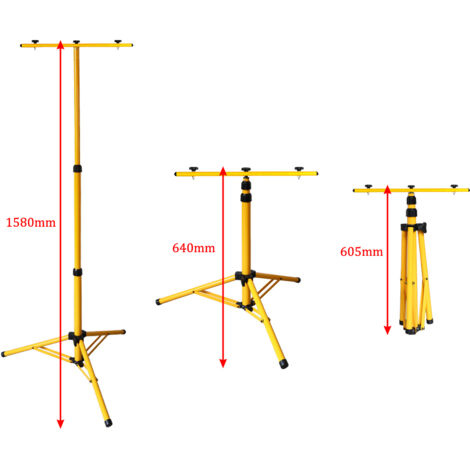 Trépied Télescopique Pour Projecteur De Chantier - Support Robuste En Acier Jaune, Hauteur Réglable Jusqu'à 1,60 M, Idéal Pour éclairage LED Mobile