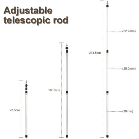 Joparri Tringles De Tente Télescopiques Aluminium 87,5-234,5 Cm - Lot De 4 Barres Robustes Pour Auvent Et Voile D'Ombrage