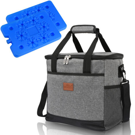 Sac Isotherme Pliable 35 Litres - Pour Pique-nique, Voiture, Plage, Isolation Thermique, Gris, Poignées Renforcées