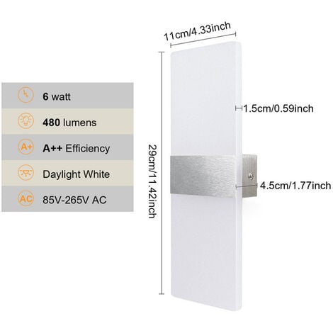 SWANEW Applique murale LED 6W Lampe de couloir Intérieur Spot mural Extérieur Lampe de couloir Blanc chaud