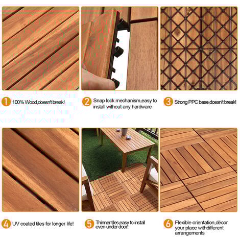 SWANEW Dalles de terrasse Piscine Balcon avec système de Clips Dimensions 30 x 30 cm par Dalle Effet Bois en résistant 11 pièces 1m²